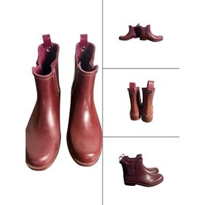 Coach Tyler Burgundy Rubber Chelsea Rain Boots Ankle Women's Size 7B cottagecore